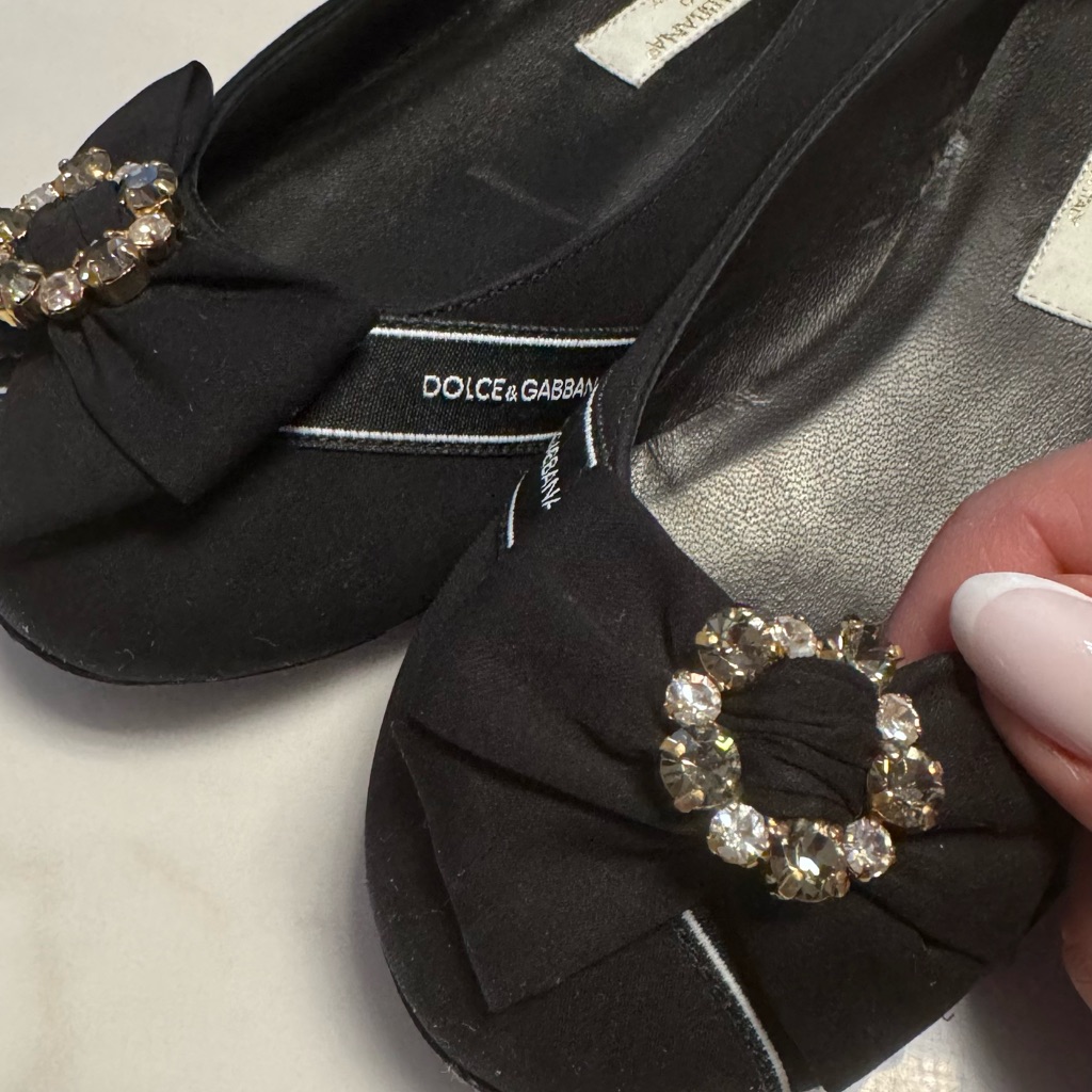 Dolce & Gabbana Black Flats With Crystal Detail